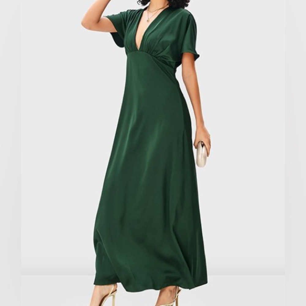 Green Satin Maxi Dress
